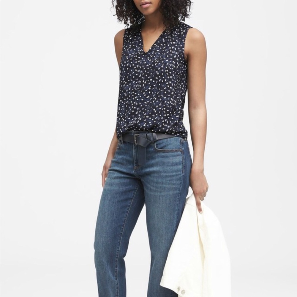 BR Leopard Print Pleated Drapey Tank in Navy